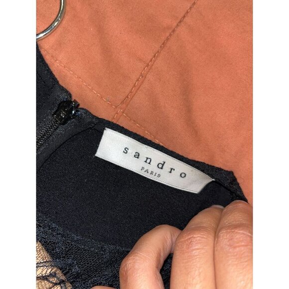 Sandro Paris Black Lace Front Sleeveless Mini  Dress Size Small Womens - Picture 7 of 11